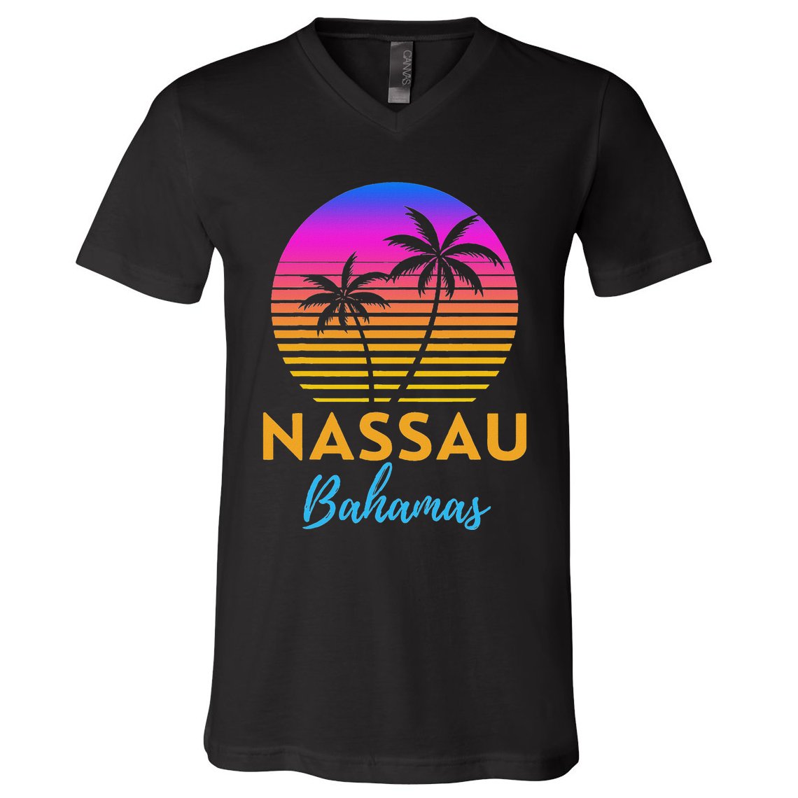 Retro Sunset Nassau Bahamas Beach Trip Vacation Summer Group V-Neck T-Shirt