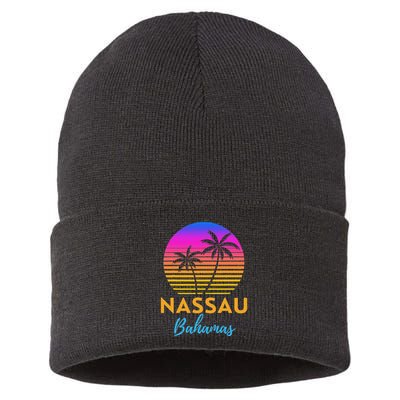 Retro Sunset Nassau Bahamas Beach Trip Vacation Summer Group Sustainable Knit Beanie