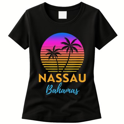Retro Sunset Nassau Bahamas Beach Trip Vacation Summer Group Womens T-Shirt