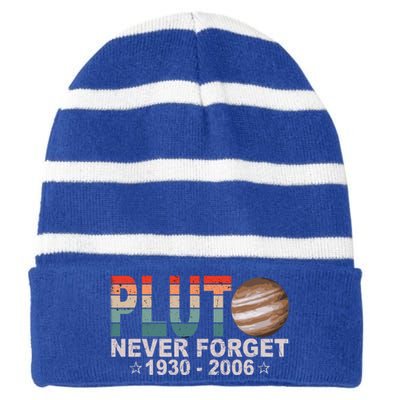 Retro Space Never Forget Pluto 1930 Gift 2006 Funny Gift Striped Beanie with Solid Band