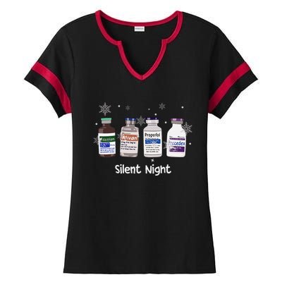 Retro Silent Night Icu Nurse Christmas Intensive Care Unit Ladies Halftime Notch Neck Tee