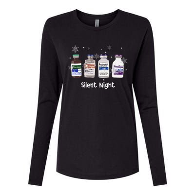 Retro Silent Night Icu Nurse Christmas Intensive Care Unit Womens Cotton Relaxed Long Sleeve T-Shirt