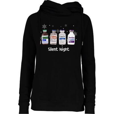 Retro Silent Night Icu Nurse Christmas Intensive Care Unit Womens Funnel Neck Pullover Hood