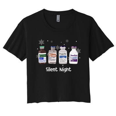 Retro Silent Night Icu Nurse Christmas Intensive Care Unit Women's Crop Top Tee