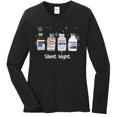 Retro Silent Night Icu Nurse Christmas Intensive Care Unit Ladies Long Sleeve Shirt