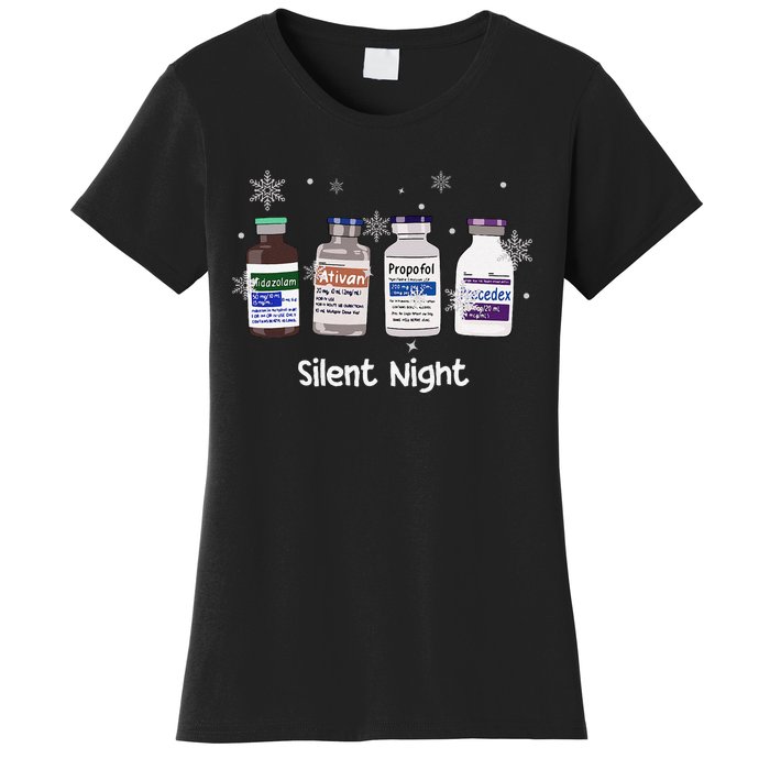 Retro Silent Night Icu Nurse Christmas Intensive Care Unit Women's T-Shirt