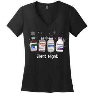 Retro Silent Night Icu Nurse Christmas Intensive Care Unit Women's V-Neck T-Shirt