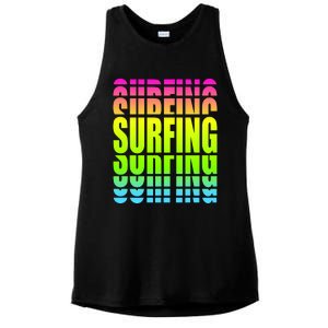 Retro Surfing Neon Ladies PosiCharge Tri-Blend Wicking Tank