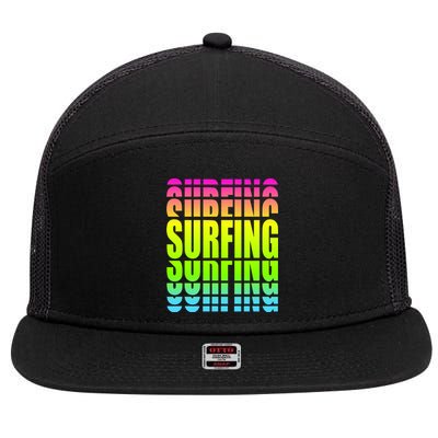 Retro Surfing Neon 7 Panel Mesh Trucker Snapback Hat