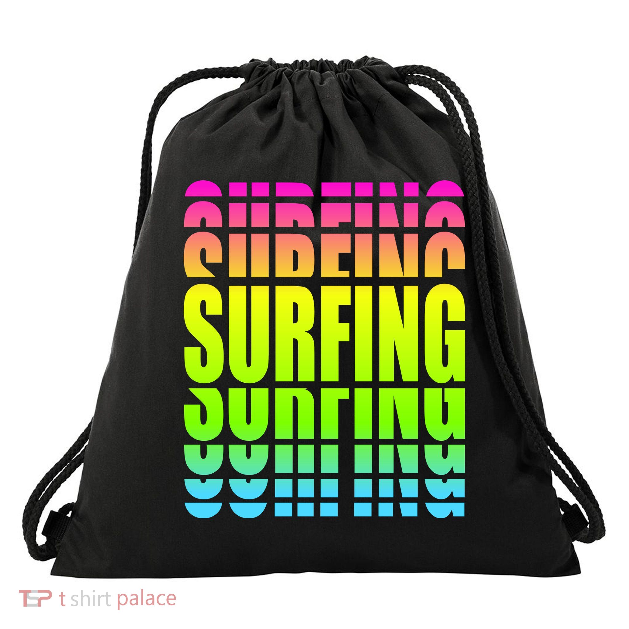 Retro Surfing Neon Drawstring Bag