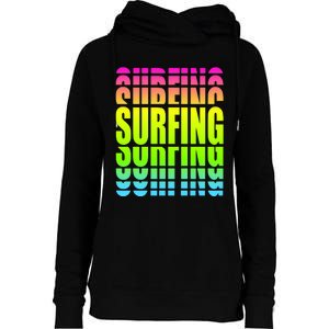 Retro Surfing Neon Womens Funnel Neck Pullover Hood