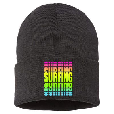 Retro Surfing Neon Sustainable Knit Beanie