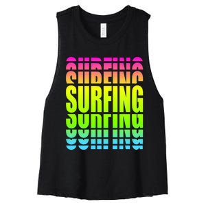 Retro Surfing Neon Women's Racerback Cropped Tank