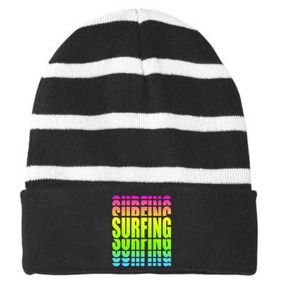 Retro Surfing Neon Striped Beanie with Solid Band