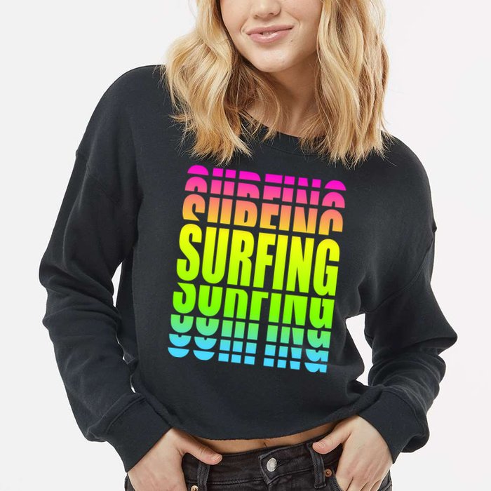 Retro Surfing Neon Cropped Pullover Crew