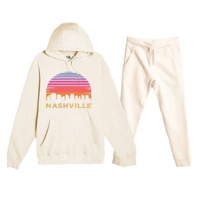 Retro Sunset Nashville Tennessee Vintage Skyline Souvenir Premium Hooded Sweatsuit Set