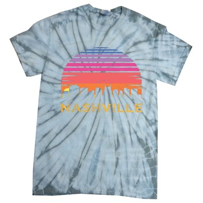 Retro Sunset Nashville Tennessee Vintage Skyline Souvenir Tie-Dye T-Shirt