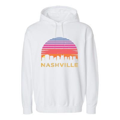 Retro Sunset Nashville Tennessee Vintage Skyline Souvenir Garment-Dyed Fleece Hoodie