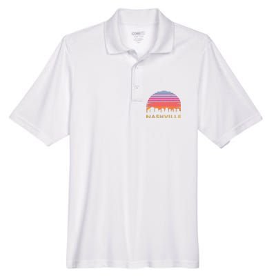 Retro Sunset Nashville Tennessee Vintage Skyline Souvenir Men's Origin Performance Pique Polo