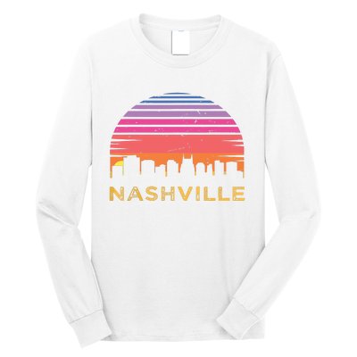 Retro Sunset Nashville Tennessee Vintage Skyline Souvenir Long Sleeve Shirt