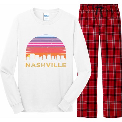 Retro Sunset Nashville Tennessee Vintage Skyline Souvenir Long Sleeve Pajama Set