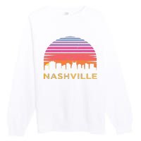 Retro Sunset Nashville Tennessee Vintage Skyline Souvenir Premium Crewneck Sweatshirt