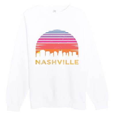 Retro Sunset Nashville Tennessee Vintage Skyline Souvenir Premium Crewneck Sweatshirt