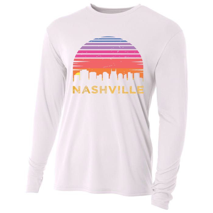 Retro Sunset Nashville Tennessee Vintage Skyline Souvenir Cooling Performance Long Sleeve Crew