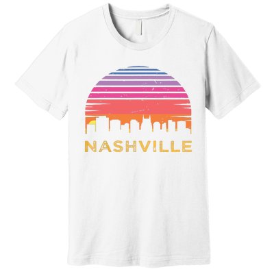 Retro Sunset Nashville Tennessee Vintage Skyline Souvenir Premium T-Shirt