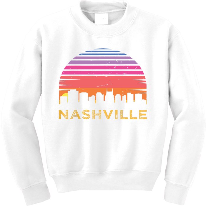 Retro Sunset Nashville Tennessee Vintage Skyline Souvenir Kids Sweatshirt