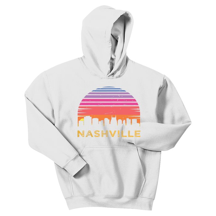 Retro Sunset Nashville Tennessee Vintage Skyline Souvenir Kids Hoodie