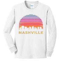 Retro Sunset Nashville Tennessee Vintage Skyline Souvenir Kids Long Sleeve Shirt