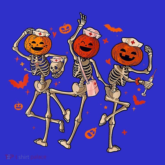 Retro Skeleton Nurse Dancing Halloween Spooky Pumpkin Nurse Gift Premium T-Shirt