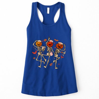 Retro Skeleton Nurse Dancing Halloween Spooky Pumpkin Nurse Gift Womens Tank Top