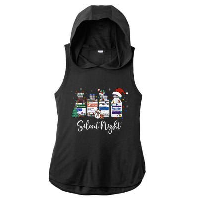 Retro Silent Night Icu Nurse Christmas Intensive Care Unit Ladies PosiCharge Tri-Blend Wicking Draft Hoodie Tank