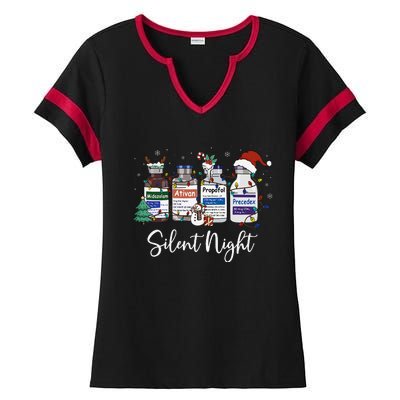 Retro Silent Night Icu Nurse Christmas Intensive Care Unit Ladies Halftime Notch Neck Tee