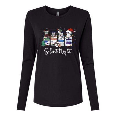 Retro Silent Night Icu Nurse Christmas Intensive Care Unit Womens Cotton Relaxed Long Sleeve T-Shirt