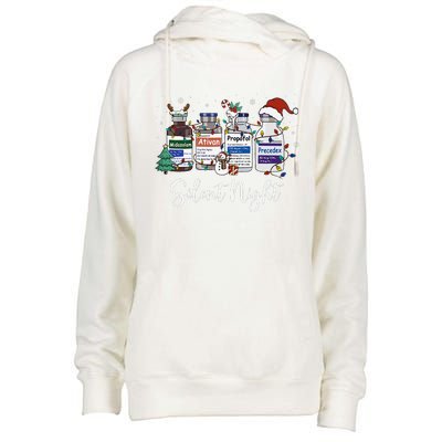 Retro Silent Night Icu Nurse Christmas Intensive Care Unit Womens Funnel Neck Pullover Hood