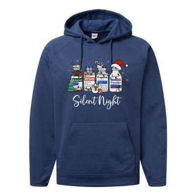 Retro Silent Night Icu Nurse Christmas Intensive Care Unit Performance Fleece Hoodie