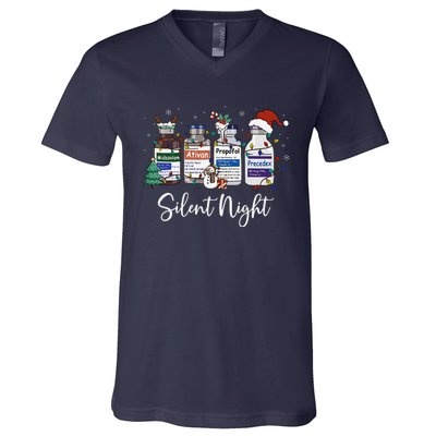 Retro Silent Night Icu Nurse Christmas Intensive Care Unit V-Neck T-Shirt