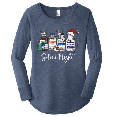 Retro Silent Night Icu Nurse Christmas Intensive Care Unit Women's Perfect Tri Tunic Long Sleeve Shirt