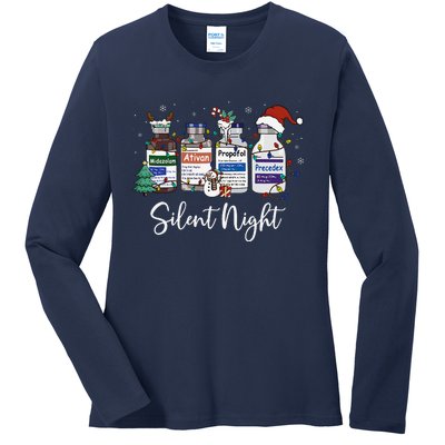 Retro Silent Night Icu Nurse Christmas Intensive Care Unit Ladies Long Sleeve Shirt