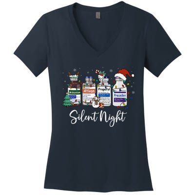 Retro Silent Night Icu Nurse Christmas Intensive Care Unit Women's V-Neck T-Shirt