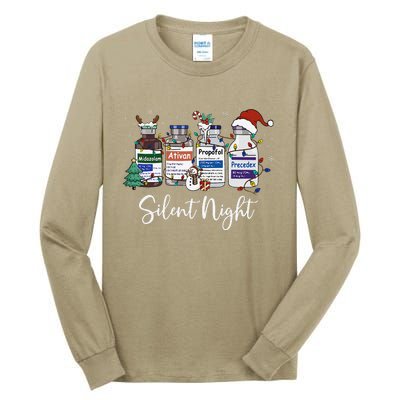 Retro Silent Night Icu Nurse Christmas Intensive Care Unit Tall Long Sleeve T-Shirt