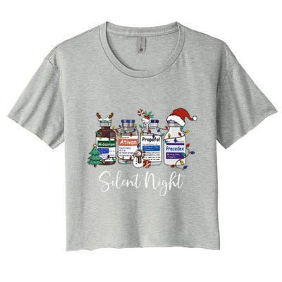 Retro Silent Night Icu Nurse Christmas Intensive Care Unit Women's Crop Top Tee