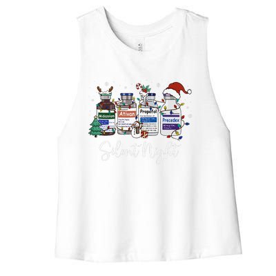 Retro Silent Night Icu Nurse Christmas Intensive Care Unit Women's Racerback Cropped Tank