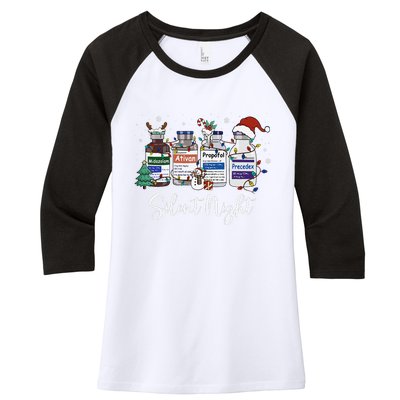 Retro Silent Night Icu Nurse Christmas Intensive Care Unit Women's Tri-Blend 3/4-Sleeve Raglan Shirt