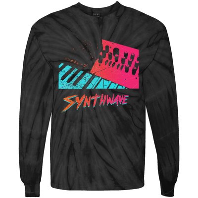 Retro Synthwave Outrun Synthesizer Nerd 80s 90s Tie-Dye Long Sleeve Shirt