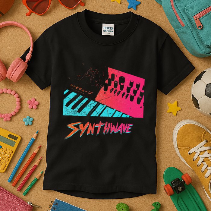 Retro Synthwave Outrun Synthesizer Nerd 80s 90s Kids T-Shirt