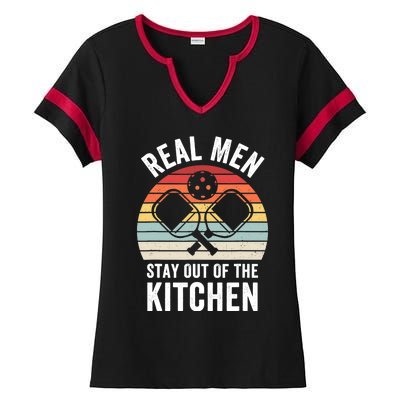 Real Stay Out of the Kitchen Funny Pickleball Vintage Ladies Halftime Notch Neck Tee